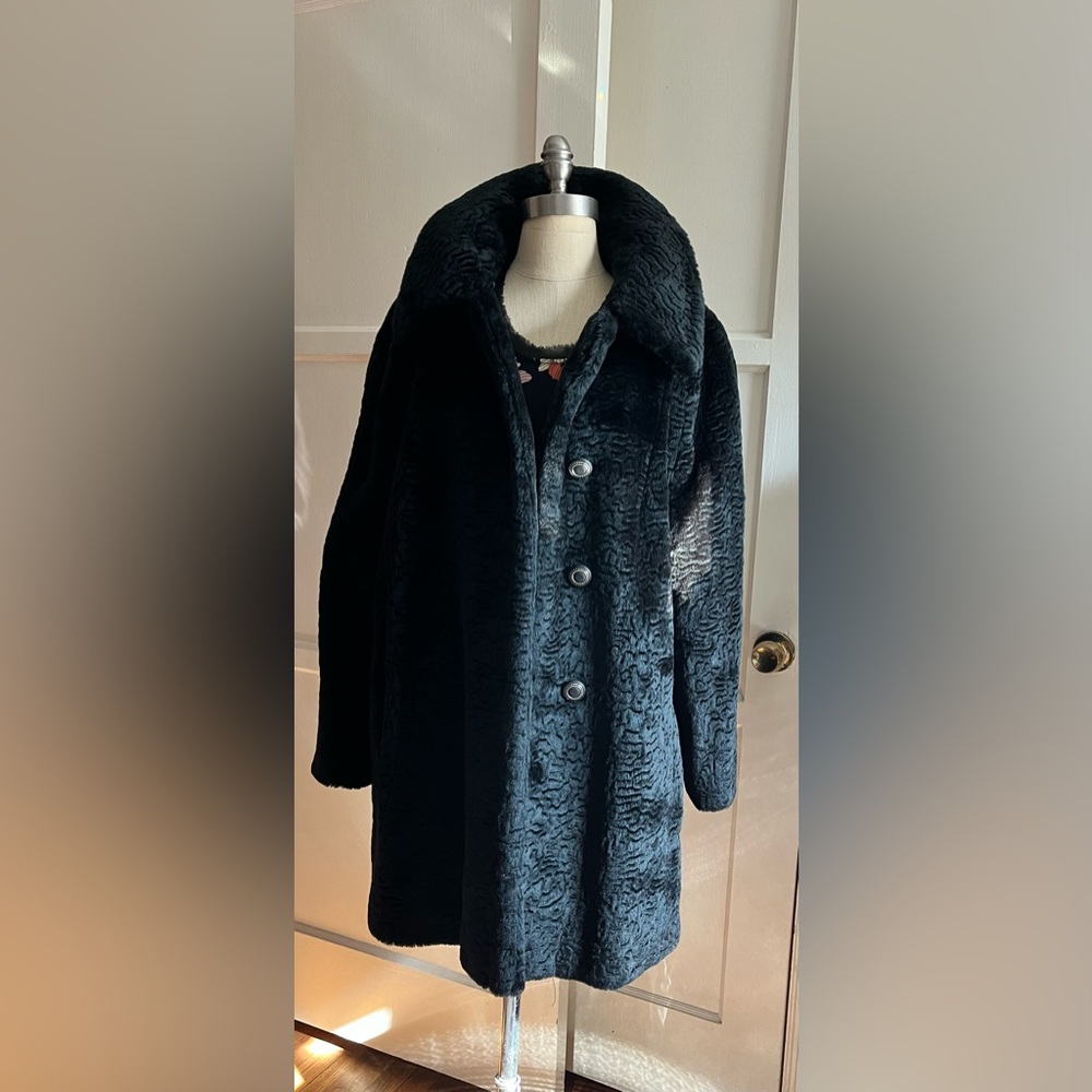 Vintage Textured Faux Fur Coat Sz L/Xl - Picture 2 of 10